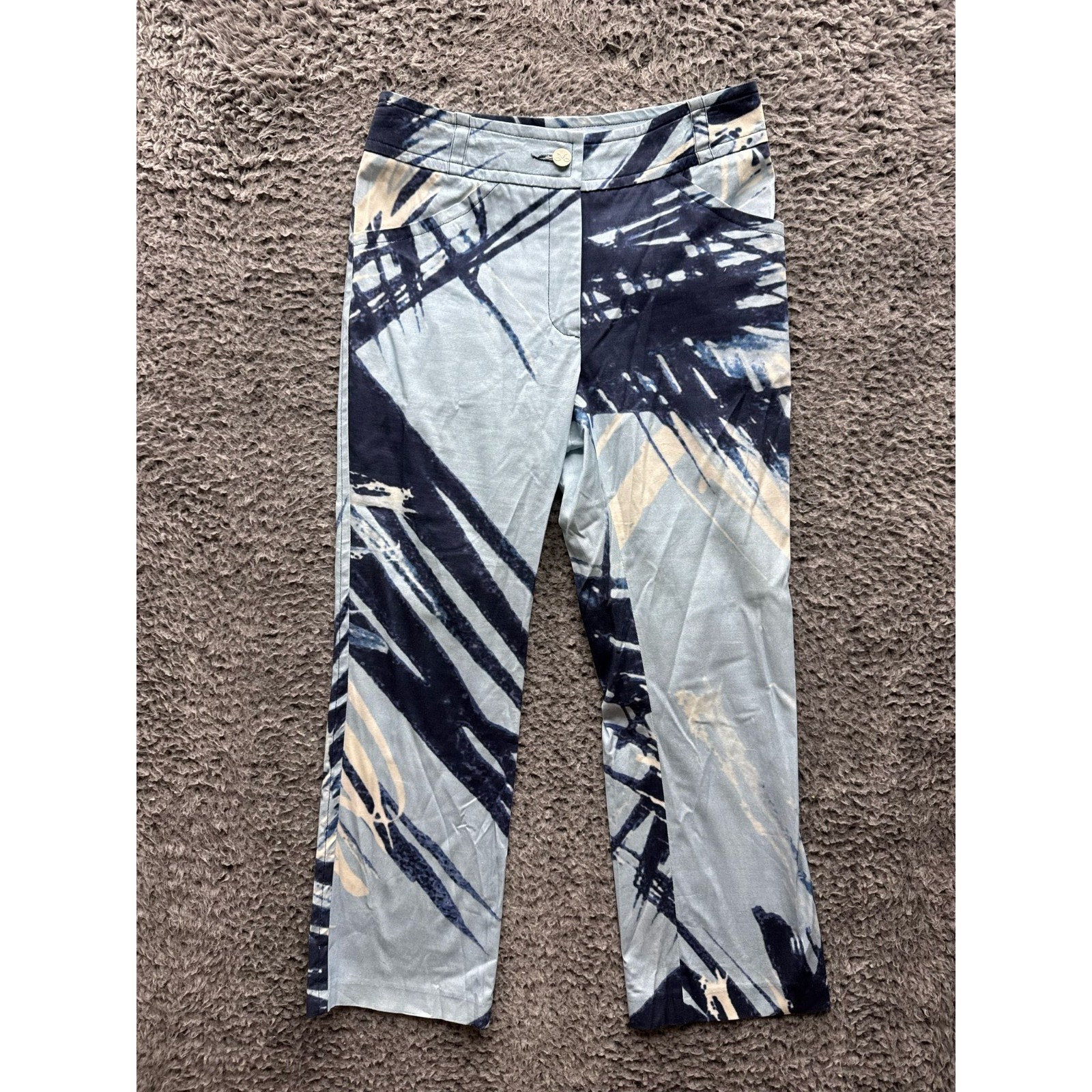 Walter Genuin Abstract All Over Print Cropped Pants Blue Womens Size 26 X 24